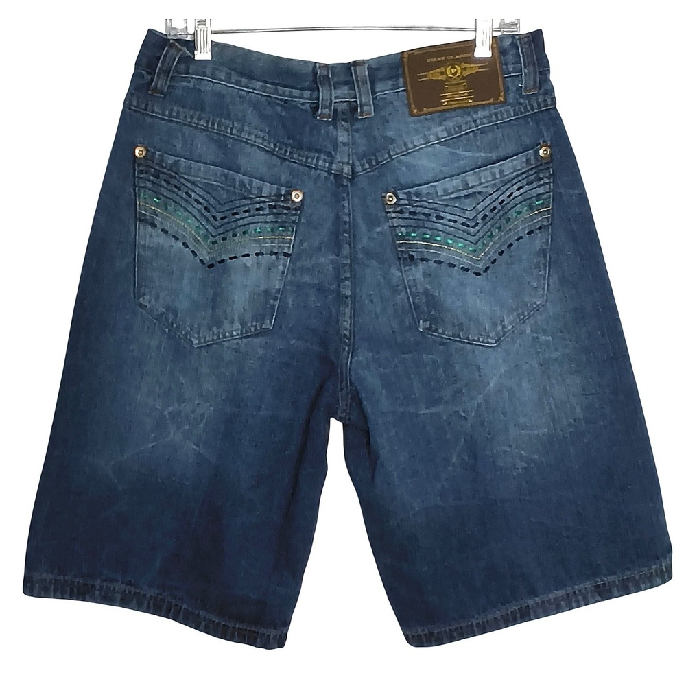 Y2K Phat Farm Phat Classics Denim Shorts Men 34 Blue Baggy Embroidered Hip Hop